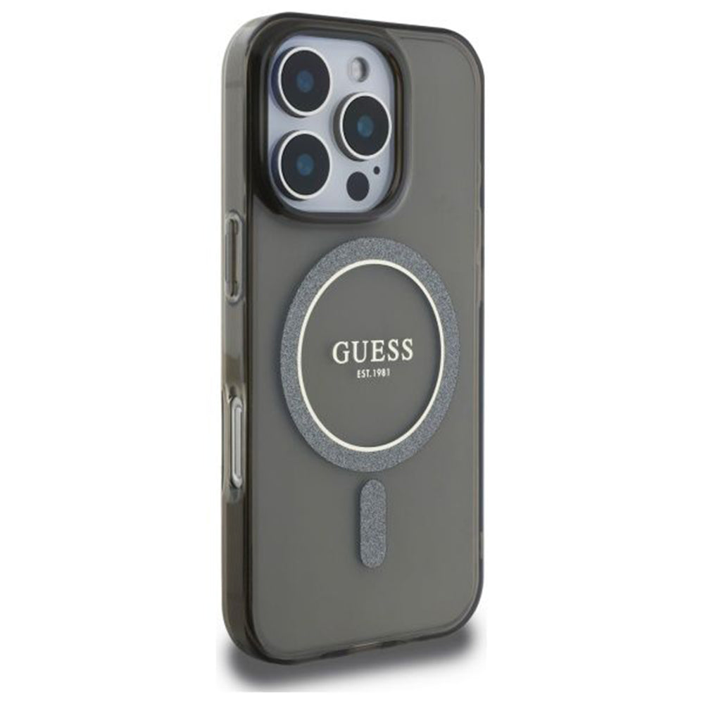 MagSafe futrola za Apple iPhone 16 Pro, Guess, IML Glitter Ring, Crna