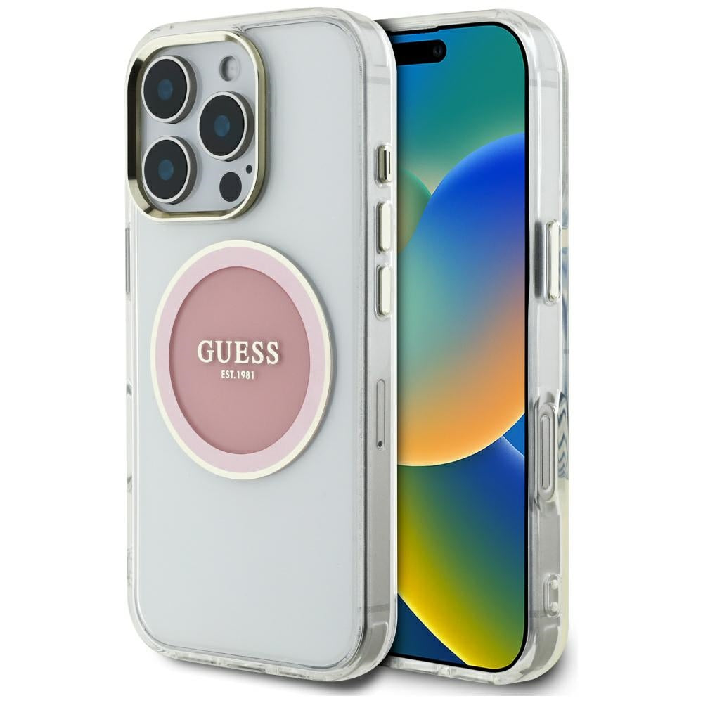 MagSafe futrola za Apple iPhone 16 Pro, Guess, IML Metal Colored Circle, Roza