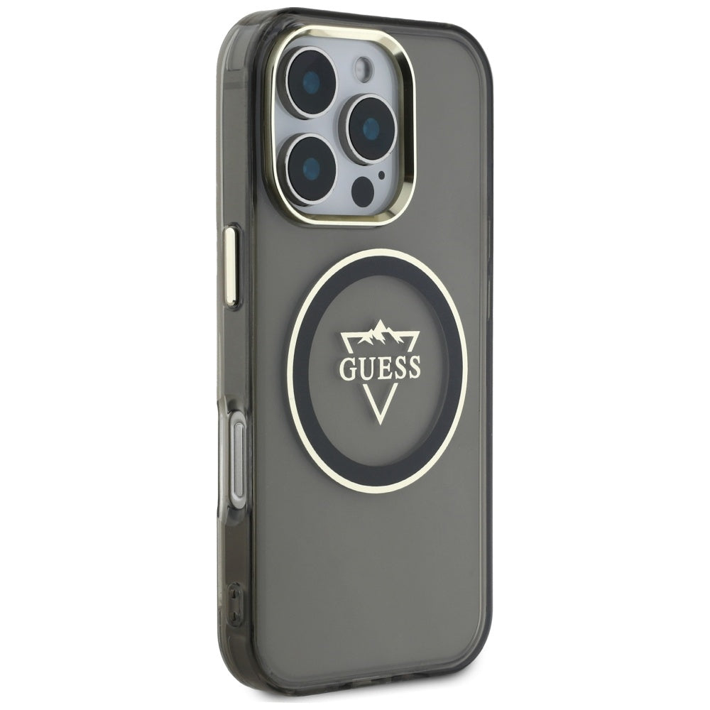 MagSafe futrola za Apple iPhone 16 Pro, Guess, IML Metal Mountain Logo, Crna