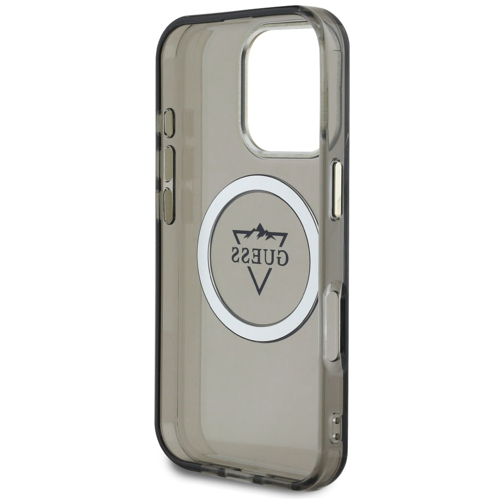 MagSafe futrola za Apple iPhone 16 Pro, Guess, IML Metal Mountain Logo, Crna