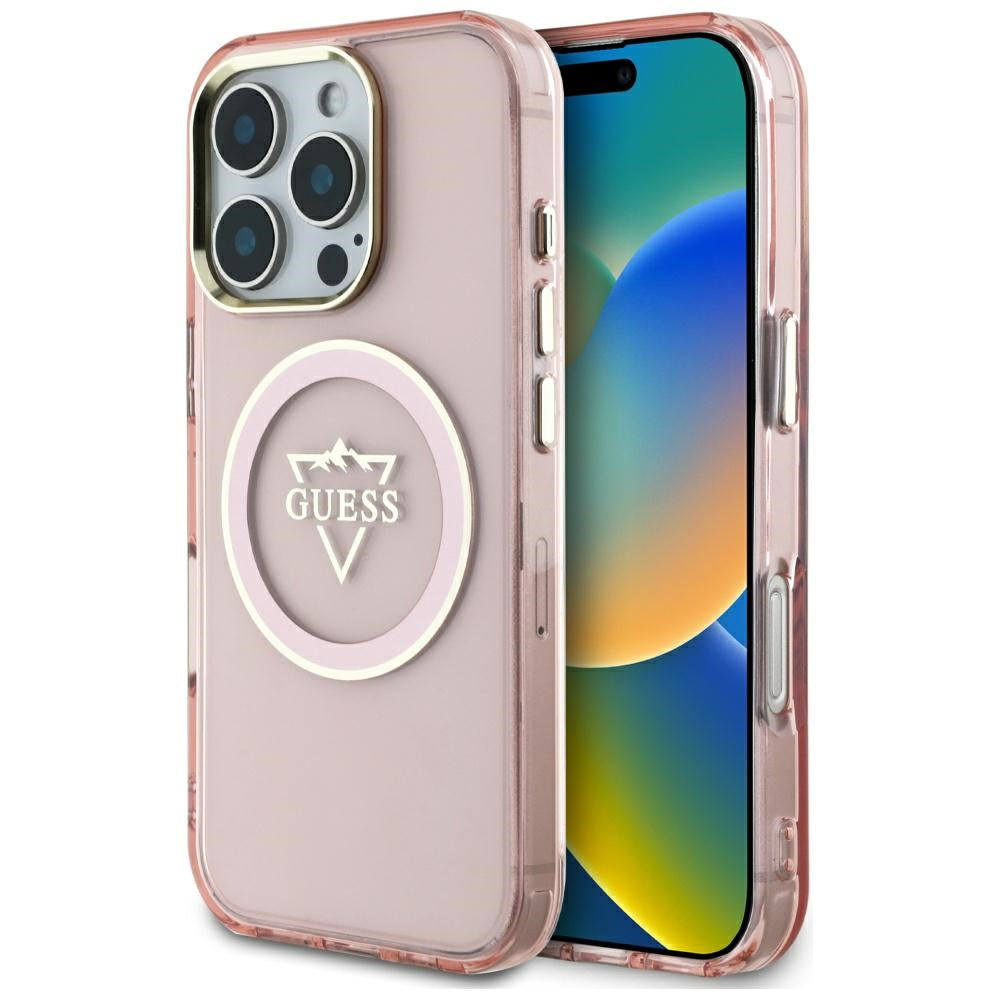 MagSafe futrola za Apple iPhone 16 Pro, Guess, IML Metal Mountain Logo, Roza