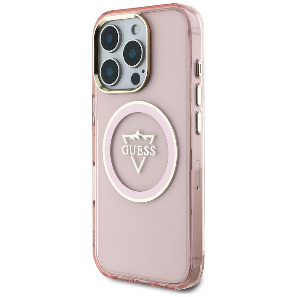 MagSafe futrola za Apple iPhone 16 Pro, Guess, IML Metal Mountain Logo, Roza