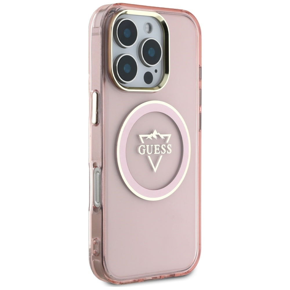MagSafe futrola za Apple iPhone 16 Pro, Guess, IML Metal Mountain Logo, Roza