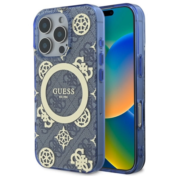 Futrola MagSafe za Apple iPhone 16 Pro, Guess, IML Peony On 4G Background, Plava