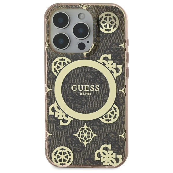 MagSafe futrola za Apple iPhone 16 Pro, Guess, IML Peony na 4G pozadini, smeđa
