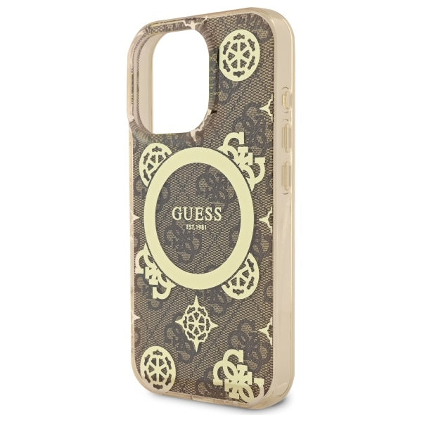 MagSafe futrola za Apple iPhone 16 Pro, Guess, IML Peony na 4G pozadini, smeđa