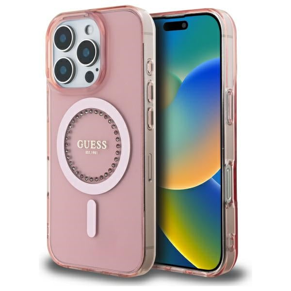 MagSafe futrola za Apple iPhone 16 Pro, Guess, IML Rhinestone, Roza