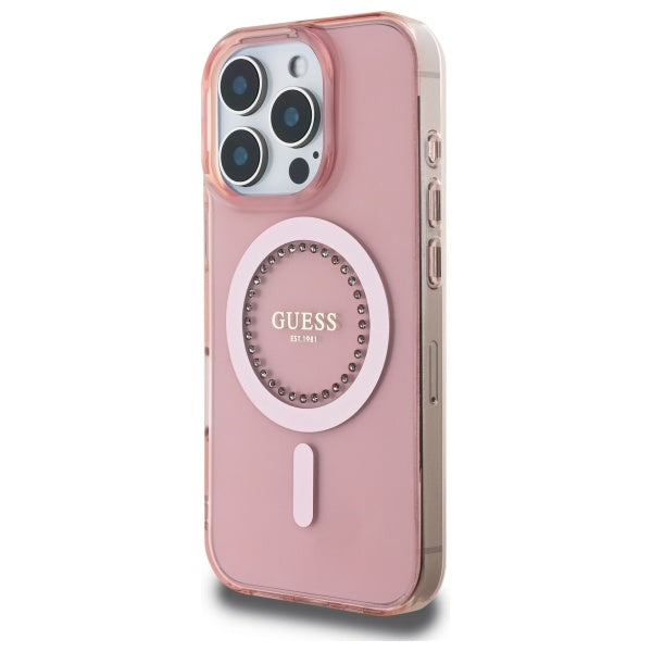 MagSafe futrola za Apple iPhone 16 Pro, Guess, IML Rhinestone, Roza
