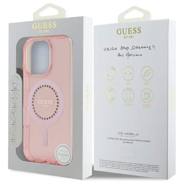 MagSafe futrola za Apple iPhone 16 Pro, Guess, IML Rhinestone, Roza
