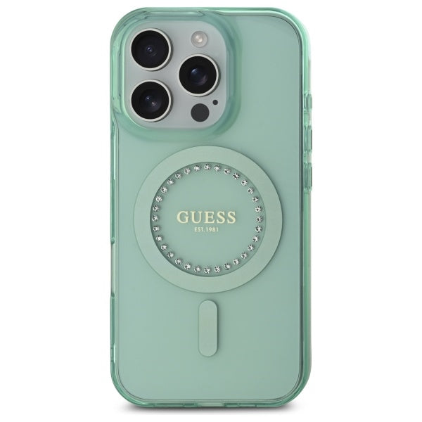 MagSafe futrola za Apple iPhone 16 Pro, Guess, IML Rhinestone, Zelena