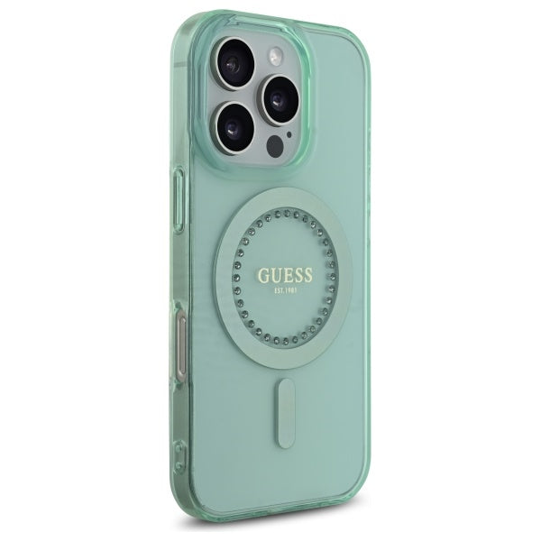 MagSafe futrola za Apple iPhone 16 Pro, Guess, IML Rhinestone, Zelena