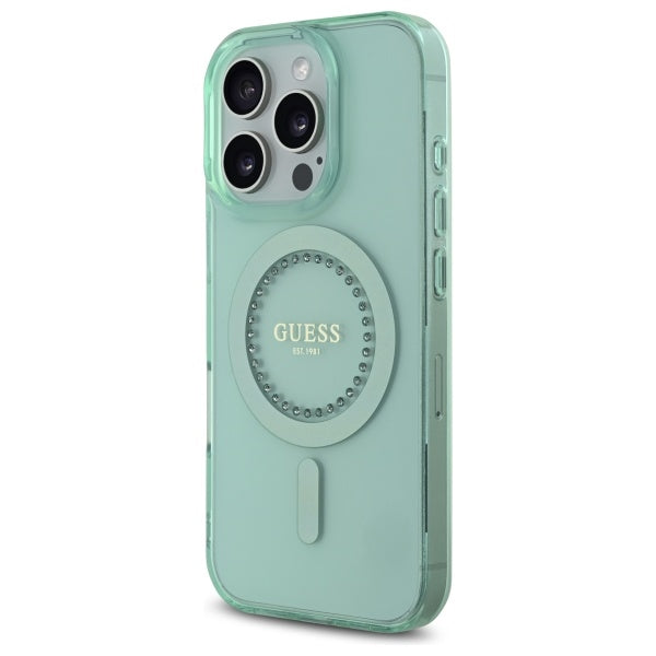MagSafe futrola za Apple iPhone 16 Pro, Guess, IML Rhinestone, Zelena