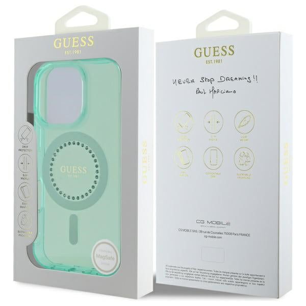 MagSafe futrola za Apple iPhone 16 Pro, Guess, IML Rhinestone, Zelena