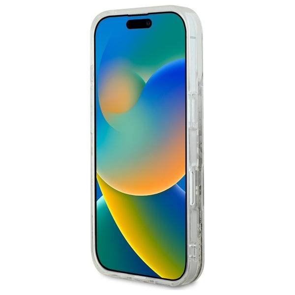 MagSafe torbica za Apple iPhone 16 Pro, Guess, Liquid Glitter Flower, Bež
