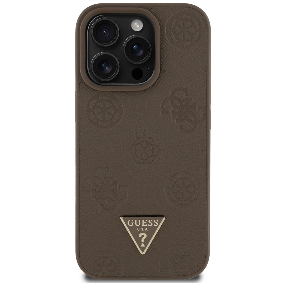 MagSafe futrola za Apple iPhone 16 Pro, Guess, Peony Grained Hot Stamp Triangle, smeđa
