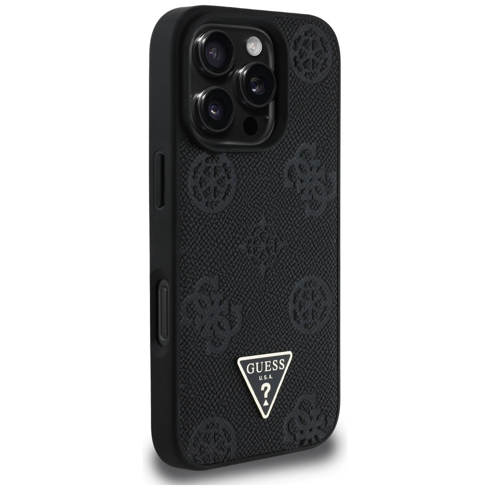 MagSafe futrola za Apple iPhone 16 Pro, Guess, Peony Grained Hot Stamp Triangle, Crna