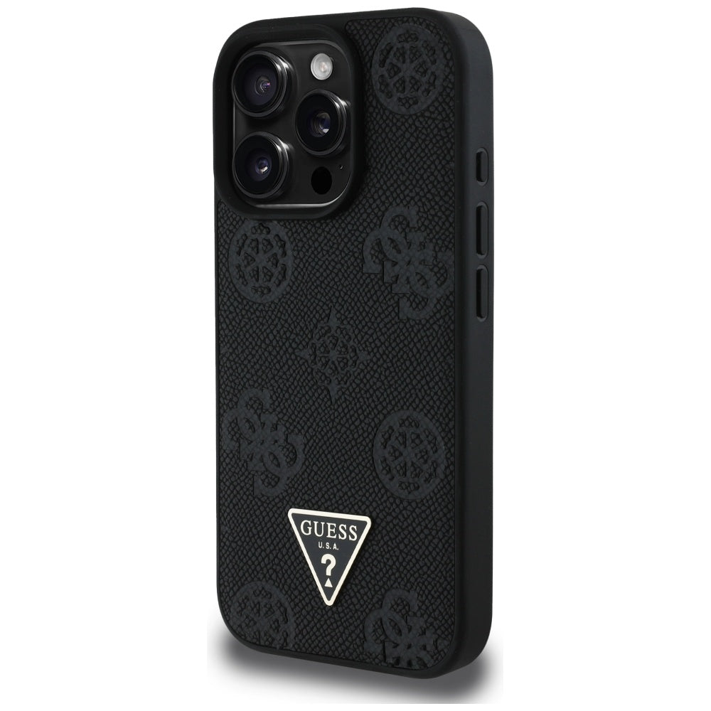 MagSafe futrola za Apple iPhone 16 Pro, Guess, Peony Grained Hot Stamp Triangle, Crna