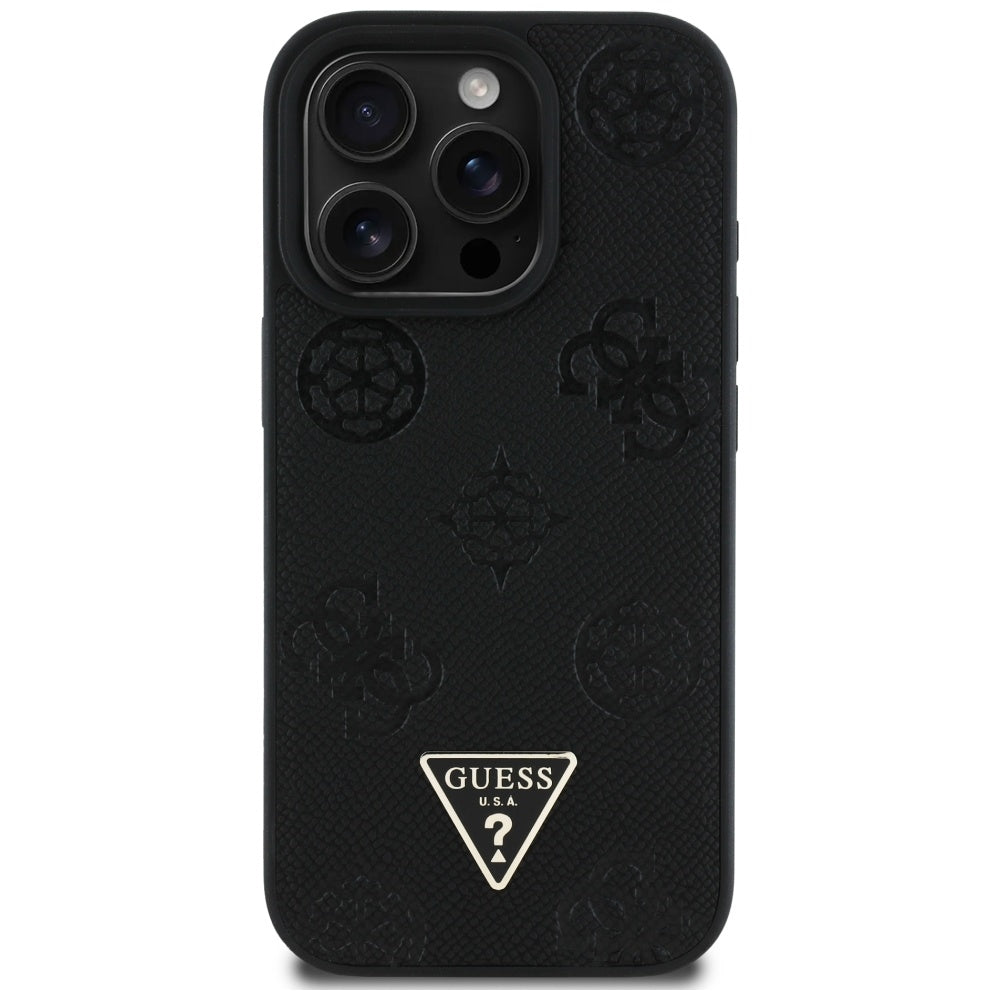 MagSafe futrola za Apple iPhone 16 Pro, Guess, Peony Grained Hot Stamp Triangle, Crna