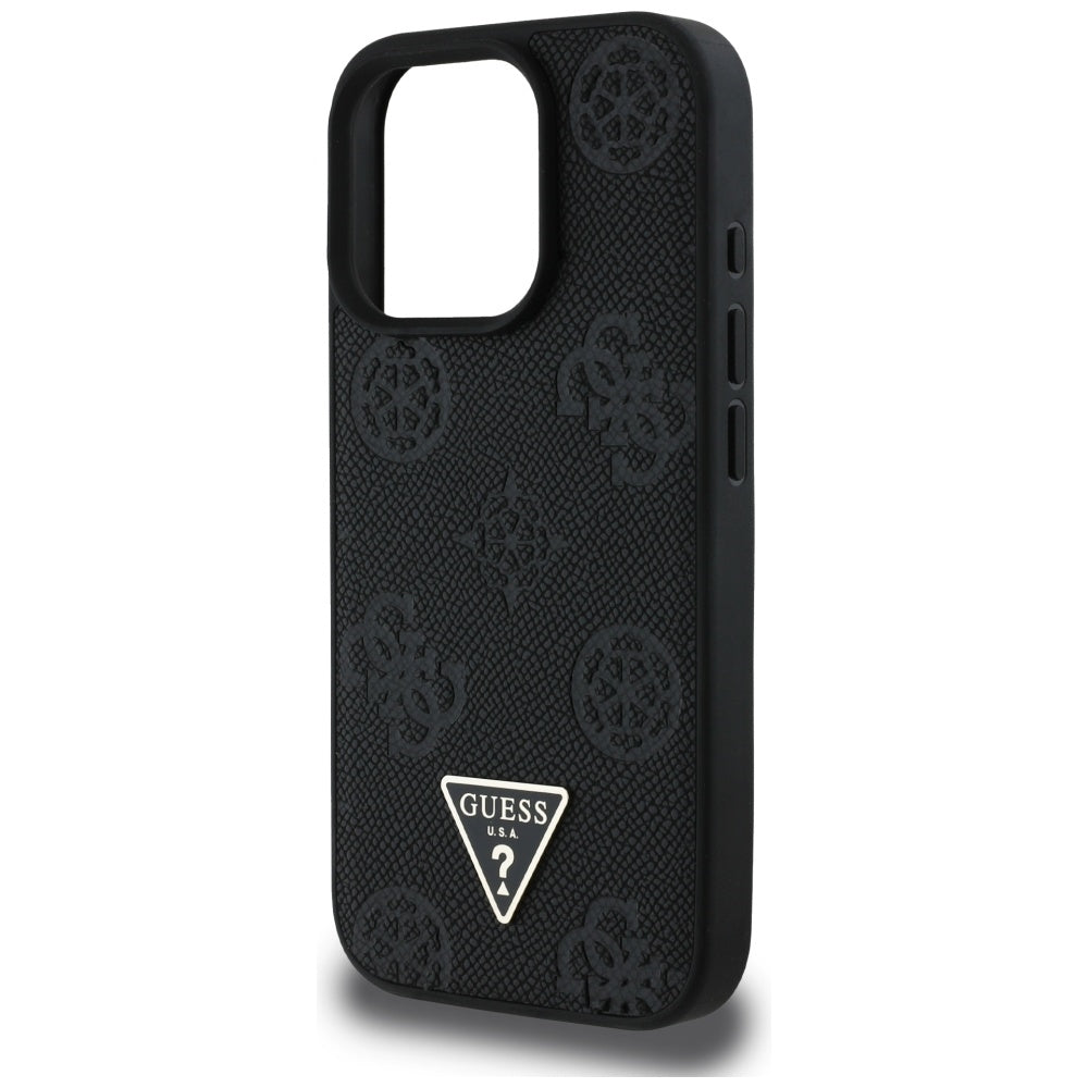 MagSafe futrola za Apple iPhone 16 Pro, Guess, Peony Grained Hot Stamp Triangle, Crna