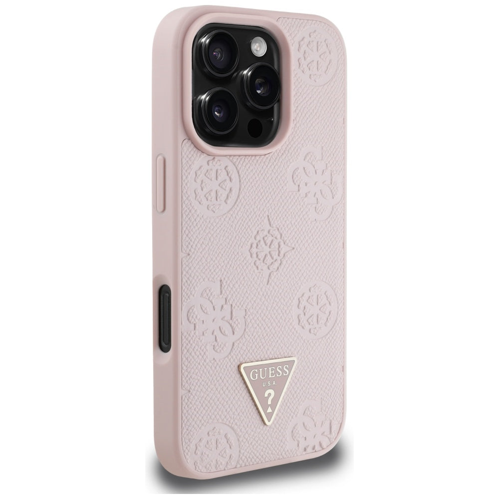 MagSafe futrola za Apple iPhone 16 Pro, Guess, Peony Grained Hot Stamp Triangle, Roza
