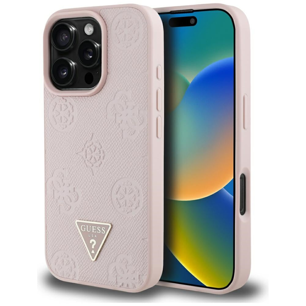 MagSafe futrola za Apple iPhone 16 Pro, Guess, Peony Grained Hot Stamp Triangle, Roza