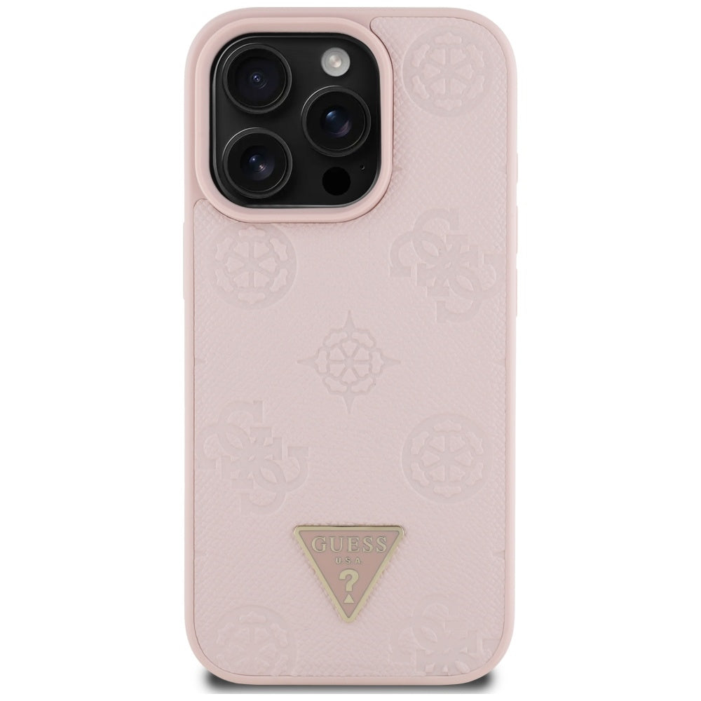 MagSafe futrola za Apple iPhone 16 Pro, Guess, Peony Grained Hot Stamp Triangle, Roza