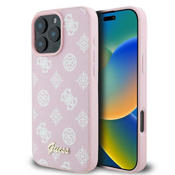 MagSafe torbica za Apple iPhone 16 Pro, Guess, Peony Script, Roza