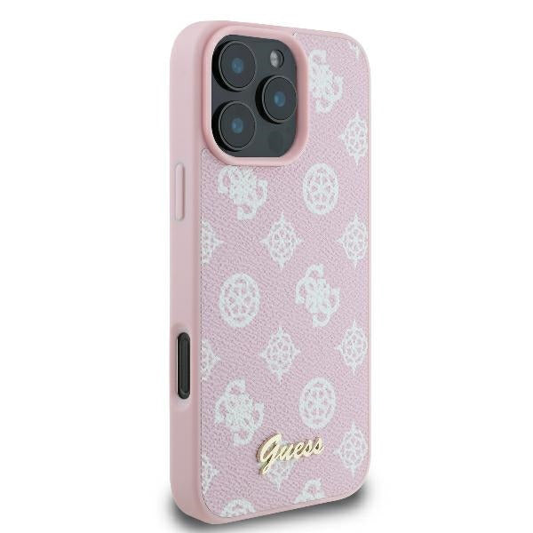 MagSafe torbica za Apple iPhone 16 Pro, Guess, Peony Script, Roza
