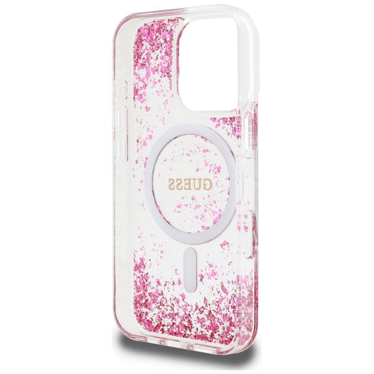 MagSafe torbica za Apple iPhone 16 Pro, Guess, Resin Bottom Glitter, Roza