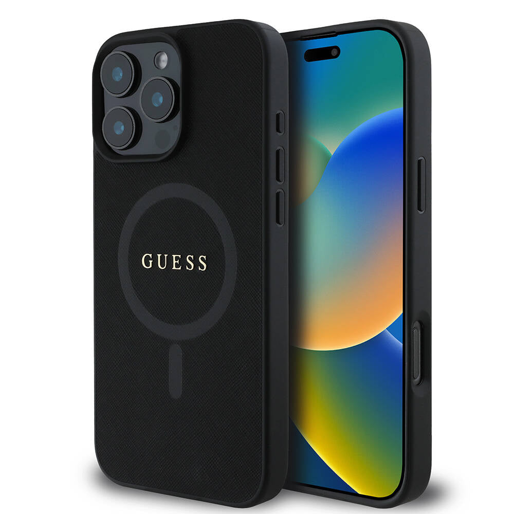 Futrola MagSafe za Apple iPhone 16 Pro, Guess, Saffiano Classic Logo, Crna