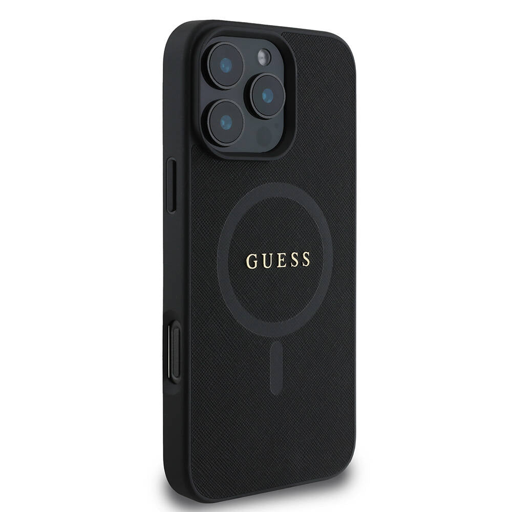 Futrola MagSafe za Apple iPhone 16 Pro, Guess, Saffiano Classic Logo, Crna