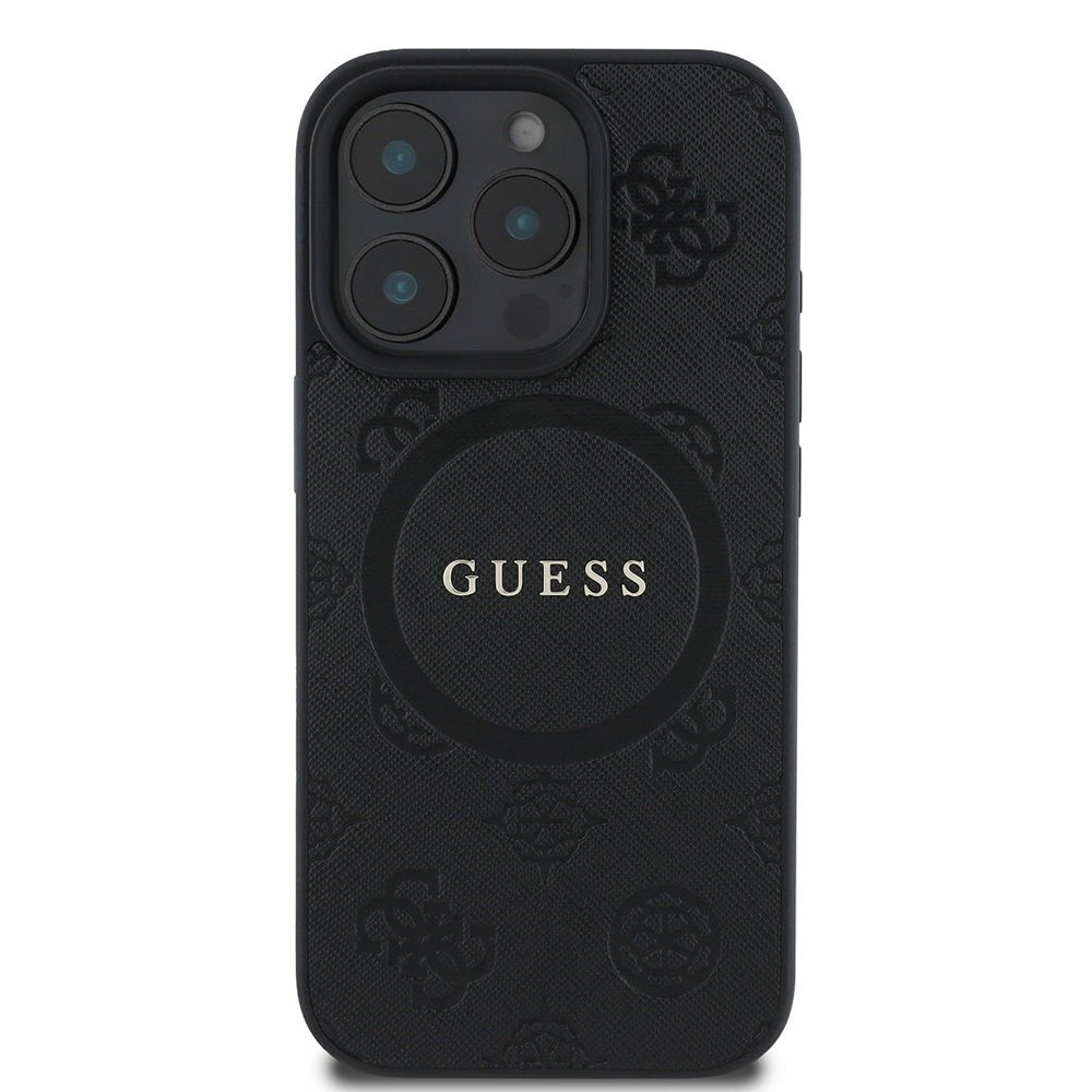 Futrola MagSafe za Apple iPhone 16 Pro, Guess, Saffiano Peony Classic Logo, Crna