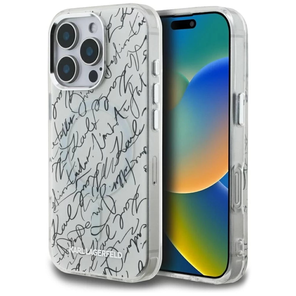 MagSafe futrola za Apple iPhone 16 Pro, Karl Lagerfeld, IML Karl Script uzorak, Bijela