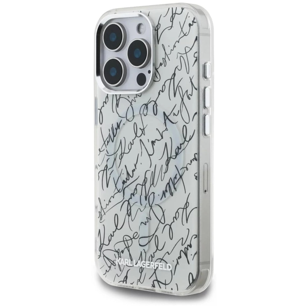 MagSafe futrola za Apple iPhone 16 Pro, Karl Lagerfeld, IML Karl Script uzorak, Bijela