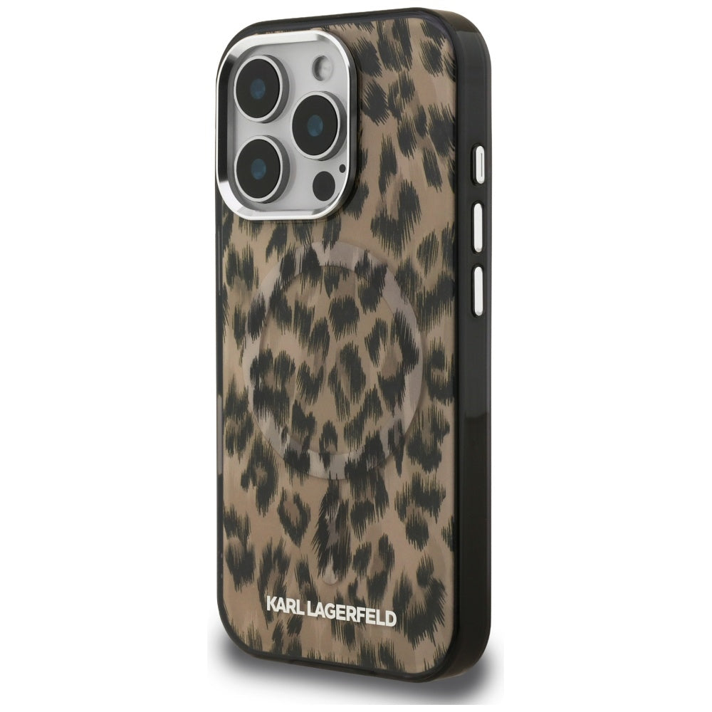 Futrola MagSafe za Apple iPhone 16 Pro, Karl Lagerfeld, IML Leopard uzorak, smeđa