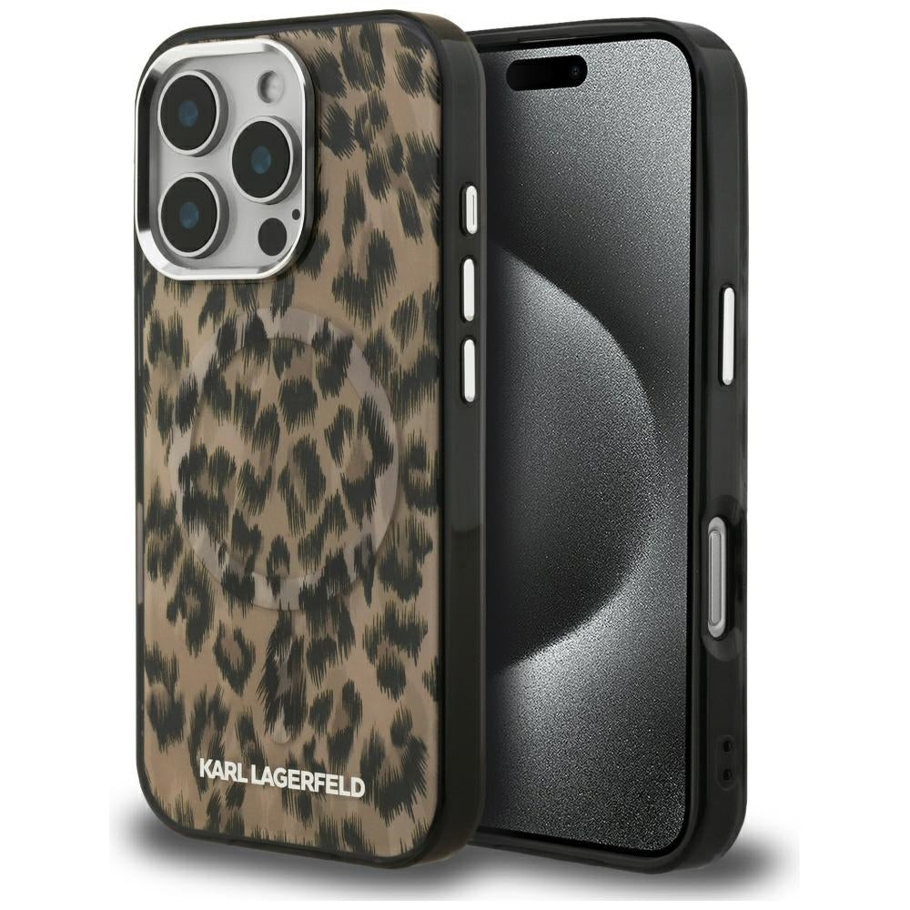 Futrola MagSafe za Apple iPhone 16 Pro, Karl Lagerfeld, IML Leopard uzorak, smeđa