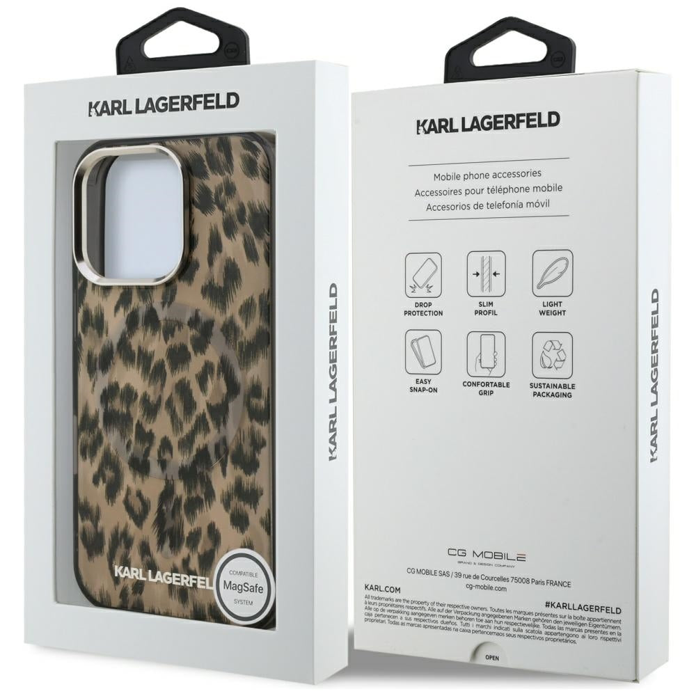 Futrola MagSafe za Apple iPhone 16 Pro, Karl Lagerfeld, IML Leopard uzorak, smeđa