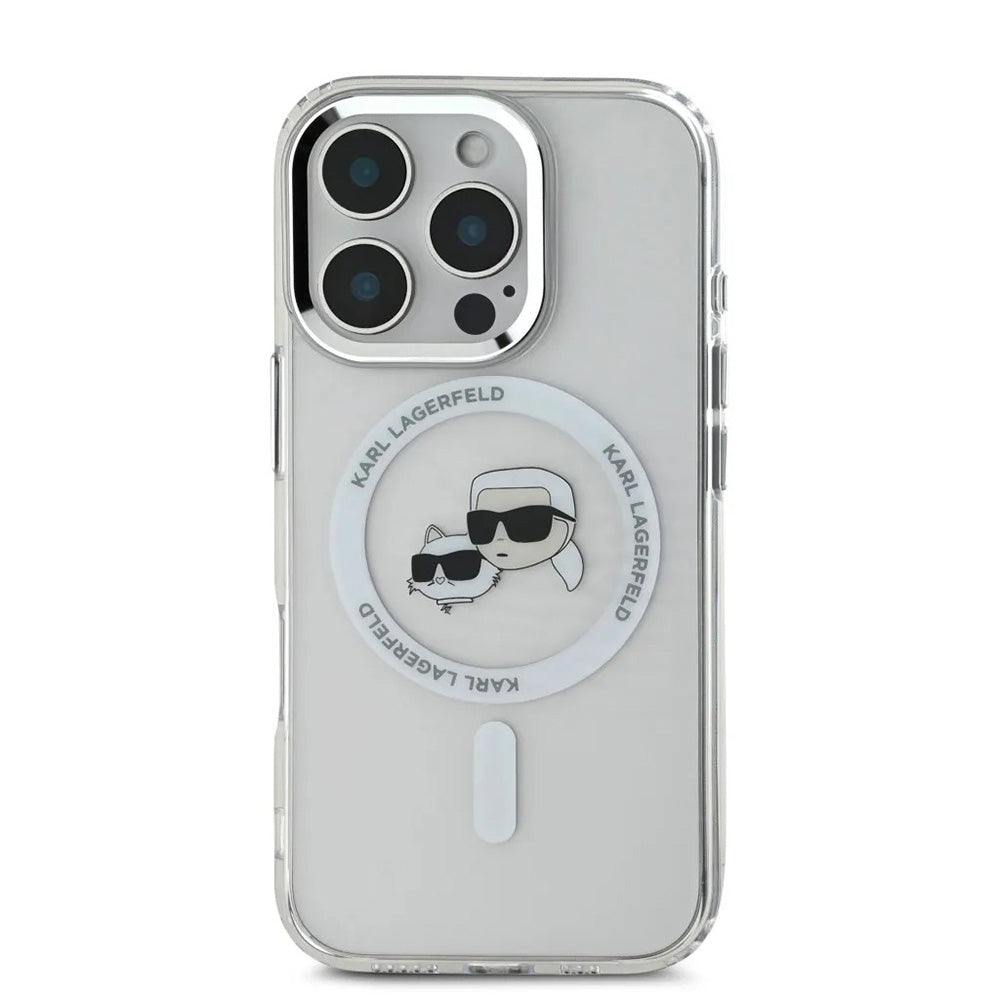 MagSafe futrola za Apple iPhone 16 Pro, Karl Lagerfeld, IML Metal Karl & Choupette's Heads, Bijela