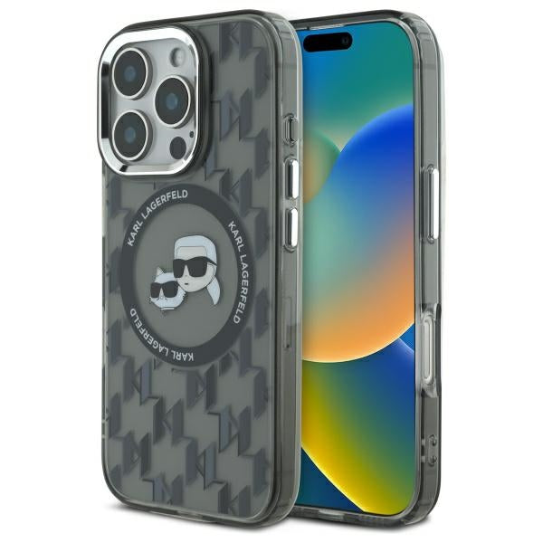 Futrola MagSafe za Apple iPhone 16 Pro, Karl Lagerfeld, IML Monogram Karl & Choupette's Heads, Crna