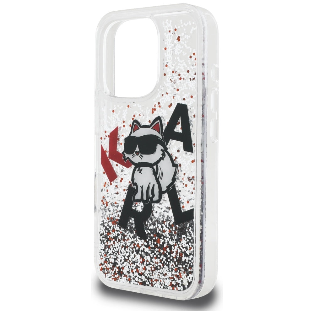 Husa MagSafe za Apple iPhone 16 Pro, Karl Lagerfeld, Liquid Glitter Choupette Logo, Prozirna
