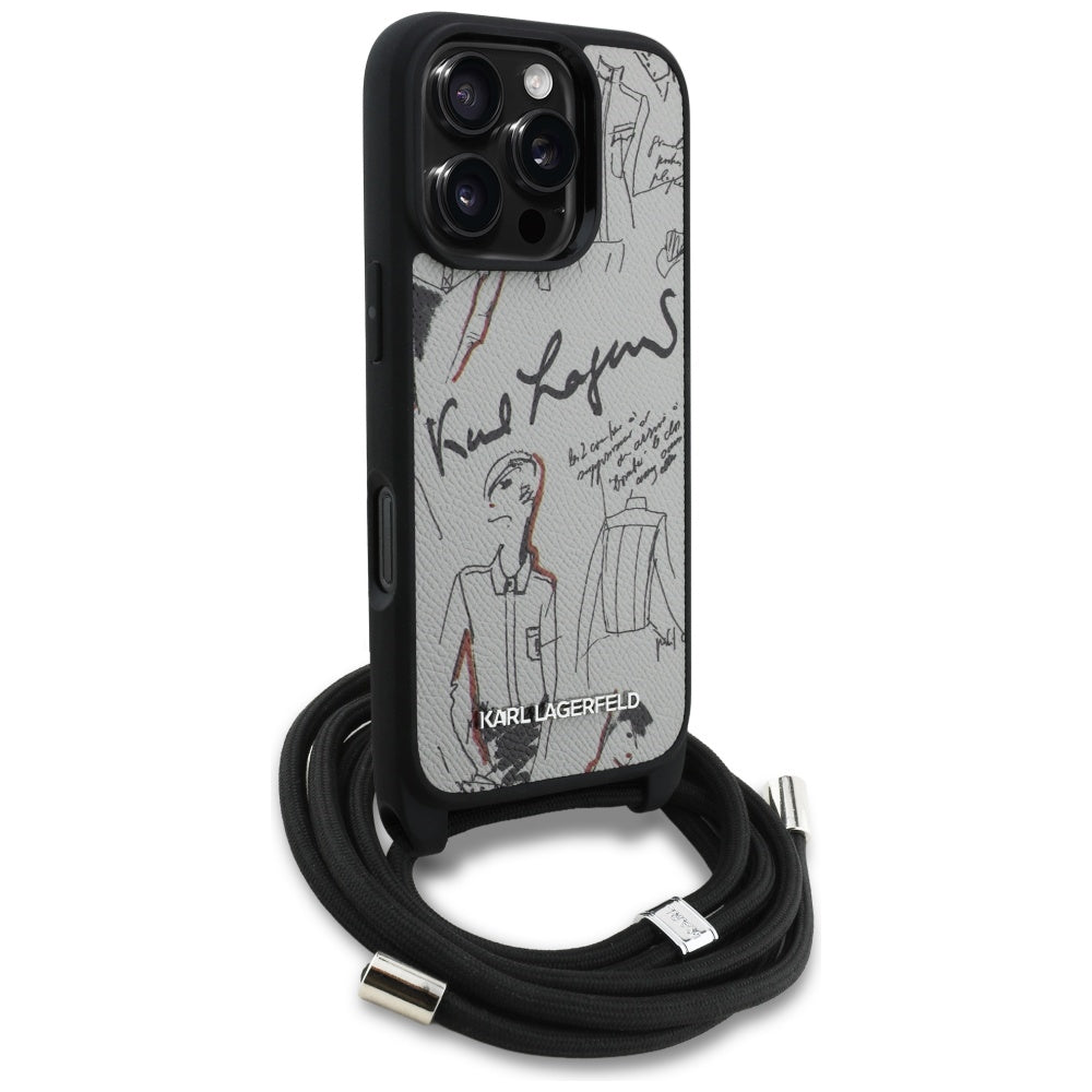 MagSafe torbica za Apple iPhone 16 Pro, Karl Lagerfeld, Saffiano Crossbody, Siva