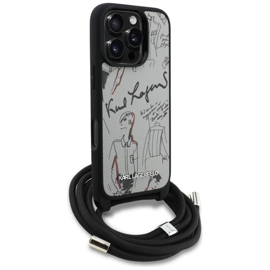 MagSafe torbica za Apple iPhone 16 Pro, Karl Lagerfeld, Saffiano Crossbody, Siva