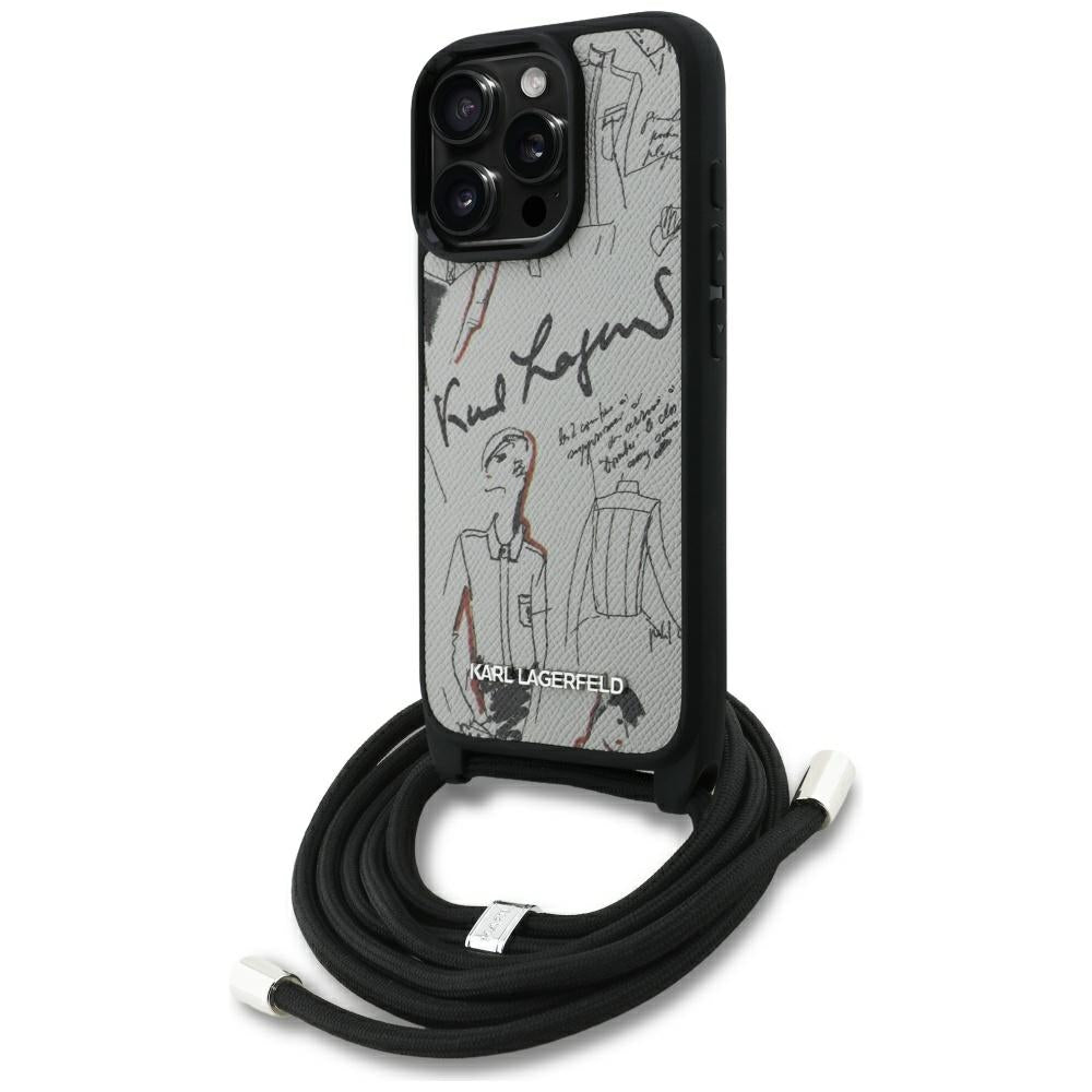 MagSafe torbica za Apple iPhone 16 Pro, Karl Lagerfeld, Saffiano Crossbody, Siva
