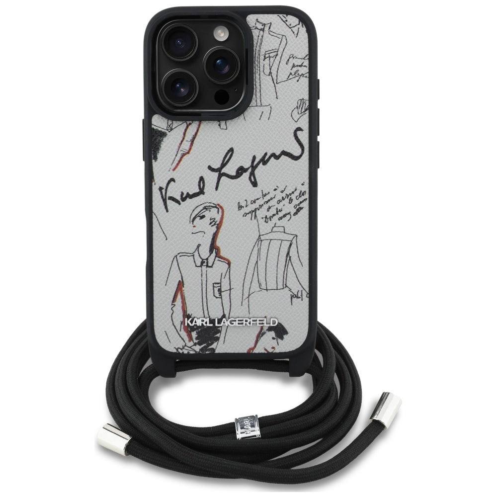 MagSafe torbica za Apple iPhone 16 Pro, Karl Lagerfeld, Saffiano Crossbody, Siva