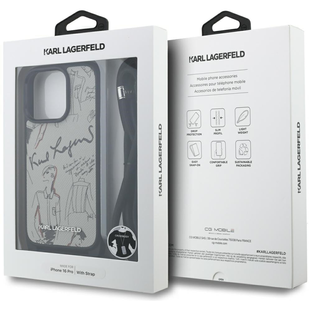 MagSafe torbica za Apple iPhone 16 Pro, Karl Lagerfeld, Saffiano Crossbody, Siva