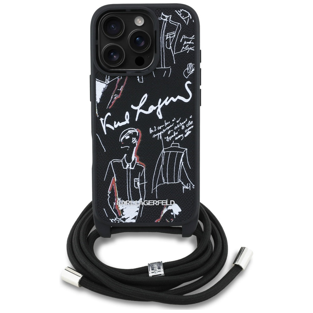 MagSafe torbica za Apple iPhone 16 Pro, Karl Lagerfeld, Saffiano Crossbody, Crna
