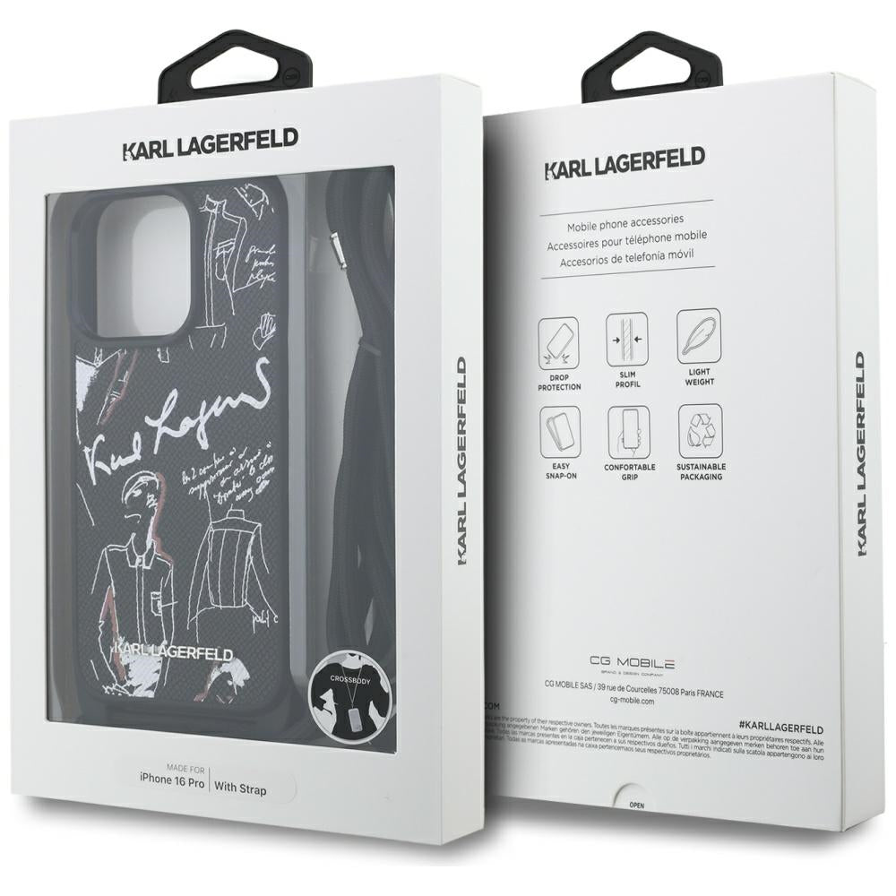 MagSafe torbica za Apple iPhone 16 Pro, Karl Lagerfeld, Saffiano Crossbody, Crna