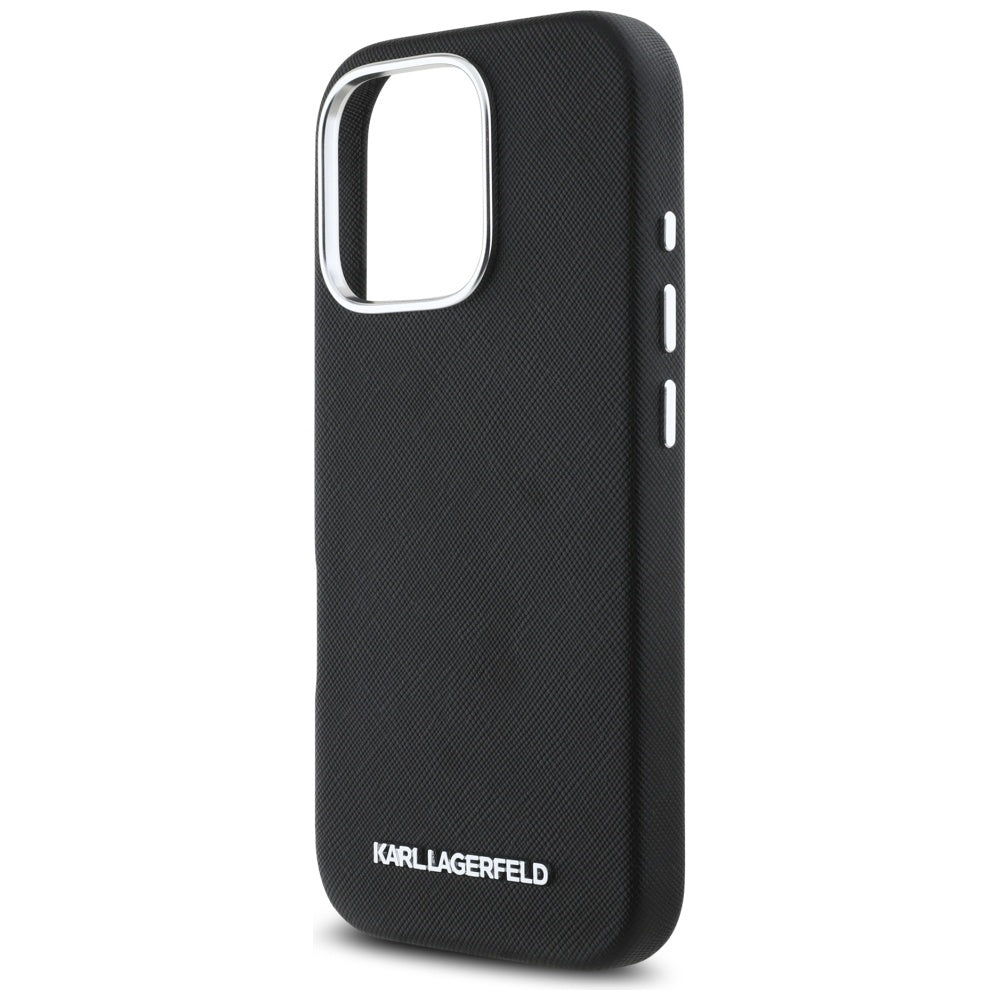 MagSafe futrola za Apple iPhone 16 Pro, Karl Lagerfeld, Saffiano Full Wrapped Elongated Metal Logo, Crna
