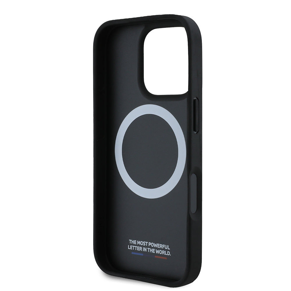 Futrola MagSafe za Apple iPhone 16 Pro Max, BMW, Perforated M Perf. Tricolor Stripers, Crna