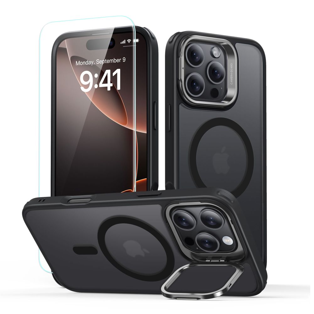 Husa MagSafe za Apple iPhone 16 Pro Max, ESR, Classic Hybrid Kickstand sa zaštitom za ekran, Satin Crna